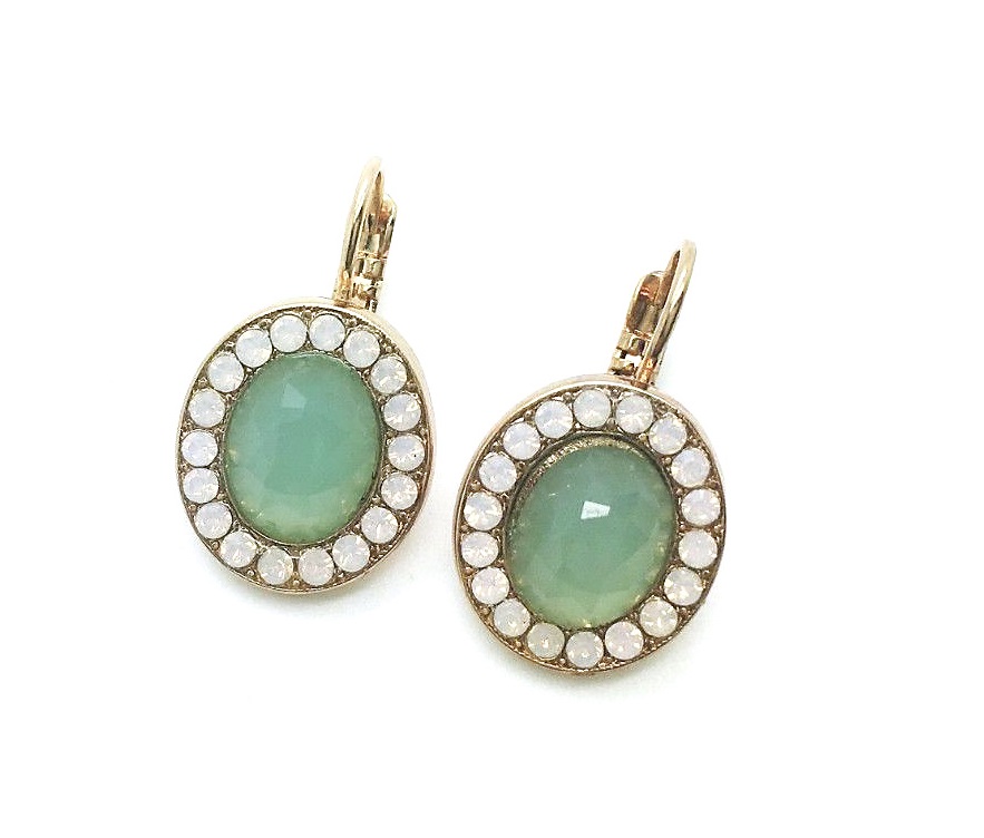 E-1130-M1063-RG6 (2) Earrings By Mariana Woman Charming Aventurine Mineral and White Opal Swarovski Crystals - Image 1