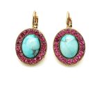 Mariana Earrings Oval Howlite Chinese Turquoise & Fuchsia Austrian Crystals Margarita Cocktail Hour Coll. - Image 3