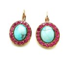 Mariana Earrings Oval Howlite Chinese Turquoise & Fuchsia Austrian Crystals Margarita Cocktail Hour Coll.