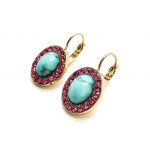 Mariana Earrings Oval Howlite Chinese Turquoise & Fuchsia Austrian Crystals Margarita Cocktail Hour Coll. - Image 2