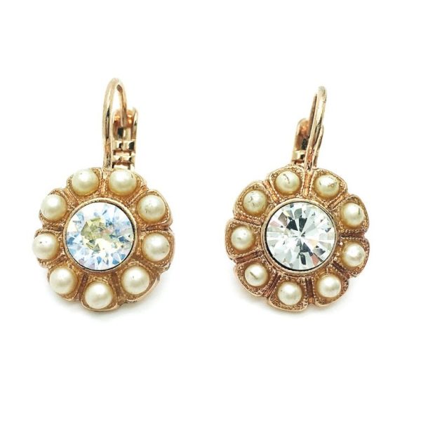 Earrings By Mariana Woman Flower Shaped Pearl and Clear Swarovski Crystals