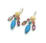 Earrings By Mariana Woman Lovely Yellow Jasper Mineral and Blue Zircon Swarovski Crystals - Image 2