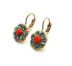 Mariana Earrings Flower Shaped Lt. Turq & Orange Swarovski Crystals Serengetti Africa Coll. - Image 2