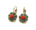 Mariana Earrings Flower Shaped Lt. Turq & Orange Swarovski Crystals Serengetti Africa Coll.