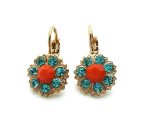 Mariana Earrings Flower Shaped Lt. Turq & Orange Swarovski Crystals Serengetti Africa Coll. - Image 3