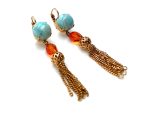 Mariana Earrings Sophisticated Tassel Sun Austrian Crystals & Turquoise Mineral Serengeti Africa Coll. - Image 2