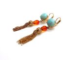 Mariana Earrings Sophisticated Tassel Sun Austrian Crystals & Turquoise Mineral Serengeti Africa Coll. - Image 3