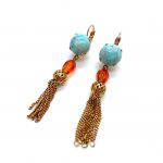 Mariana Earrings Sophisticated Tassel Sun Austrian Crystals & Turquoise Mineral Serengeti Africa Coll.