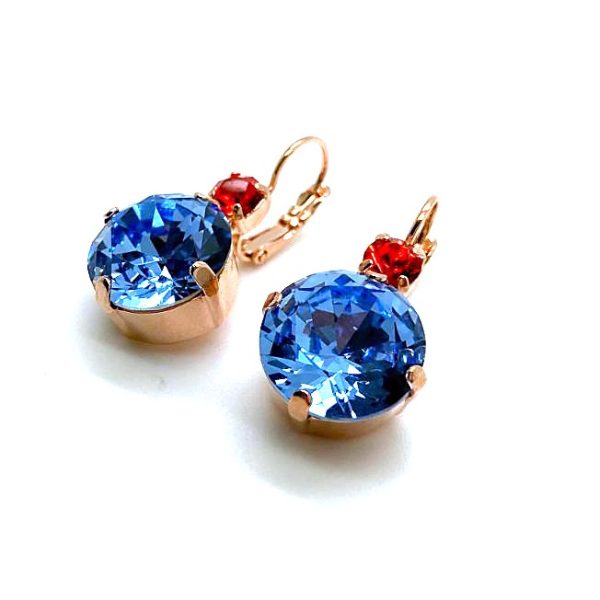 Earrings By Mariana Woman Large Round Light Sapphire and Hyacinth Swarovski Crystals