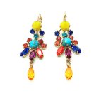 Mariana Earrings Exquisite Chandelier Chinese Turquoise Mineral & Multi Color Austrian Crystals Fantasy Nirvana Coll.