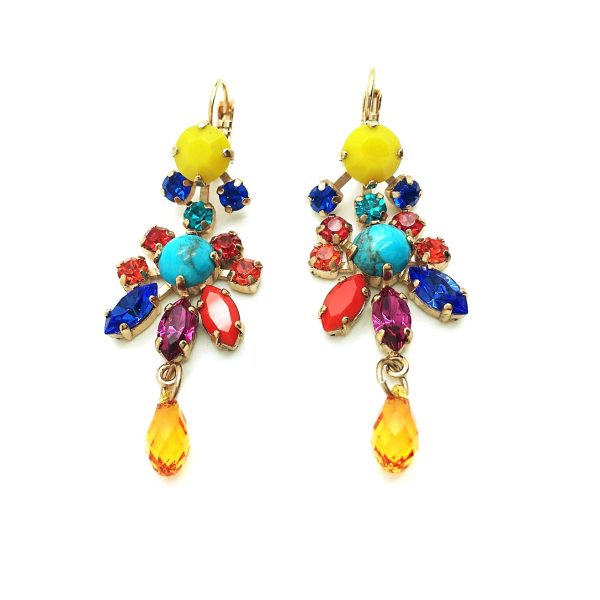 Mariana Earrings Exquisite Chandelier Chinese Turquoise Mineral & Multi Color Austrian Crystals Fantasy Nirvana Coll.