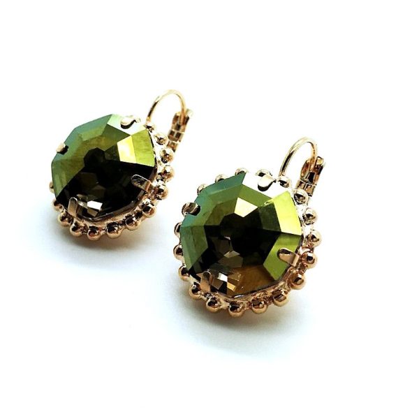 Mariana Earrings Fashionable Octagon Shape Iridescent Green Swarovski Crystal My Treasures Coll.