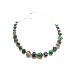 Mariana Necklace Beaded Malachite Mineral with Emerald & Amethyst Austrian Crystals Tigris Silk Road Coll. - Image 3
