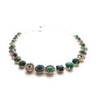 Mariana Necklace Beaded Malachite Mineral with Emerald & Amethyst Austrian Crystals Tigris Silk Road Coll.