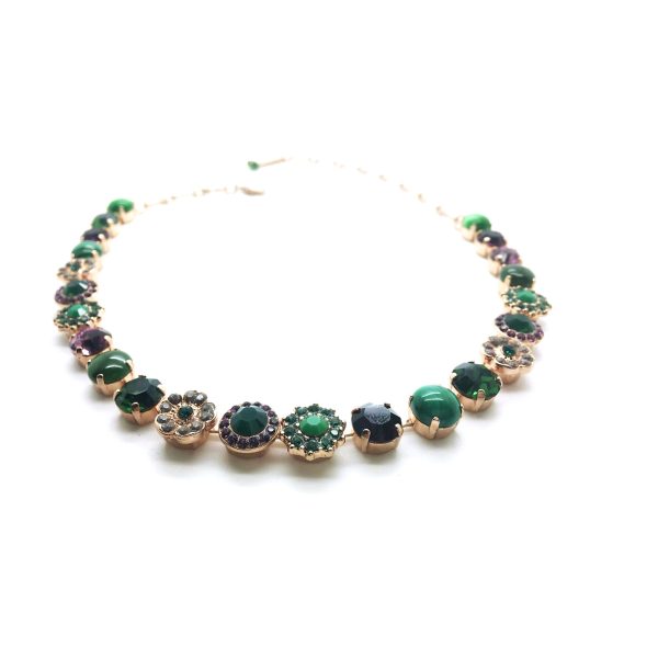 Mariana Necklace Beaded Malachite Mineral with Emerald & Amethyst Austrian Crystals Tigris Silk Road Coll.