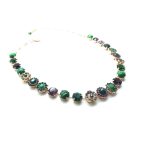 Mariana Necklace Beaded Malachite Mineral with Emerald & Amethyst Austrian Crystals Tigris Silk Road Coll. - Image 2