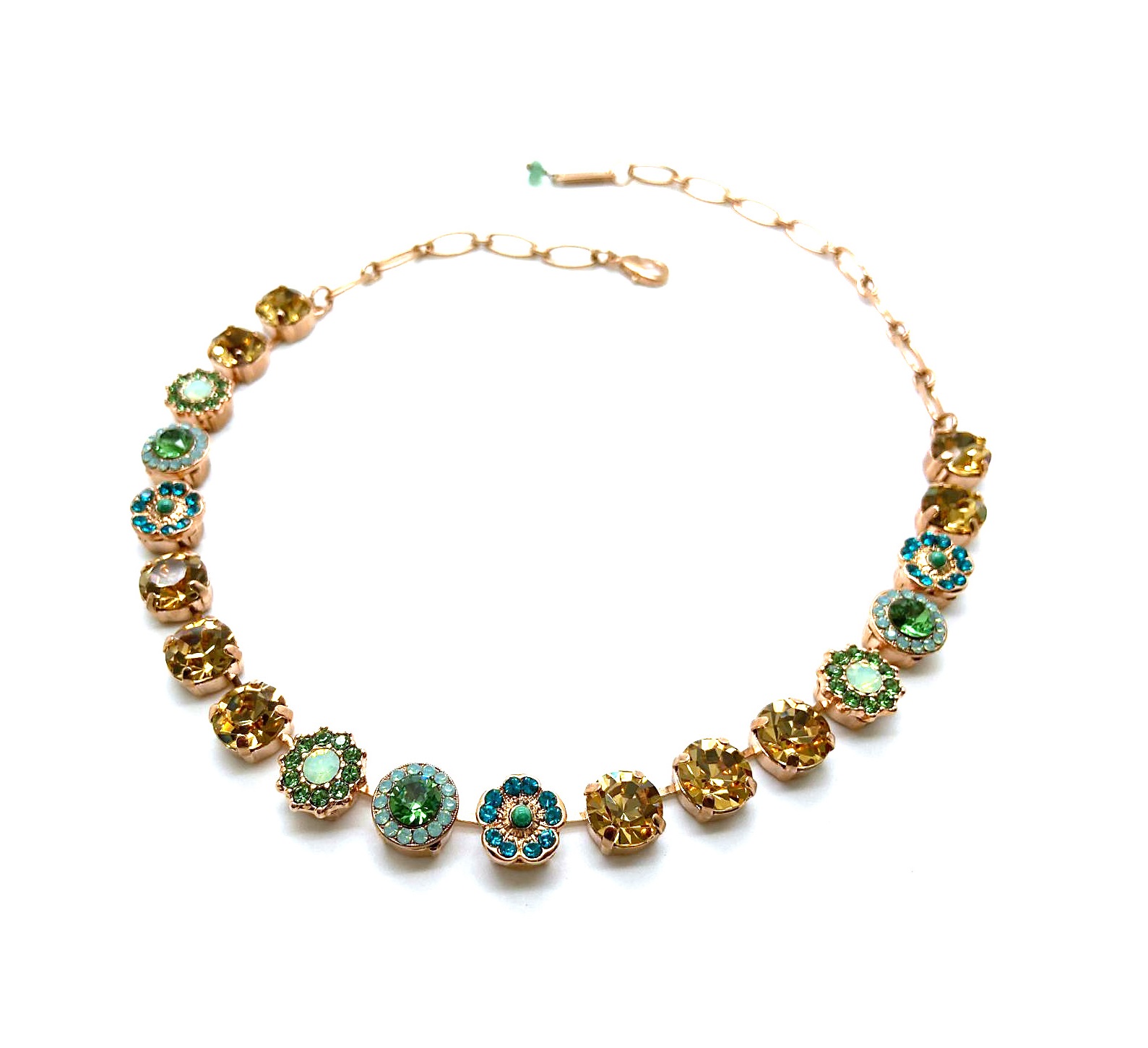 N-3084-223739-RG (3) Mariana Necklace Finely Round Floral Topaz, Peridot, Chrysolite Opal & Blue Zircon Austrian Crystals My Treasures Coll. - Image 1