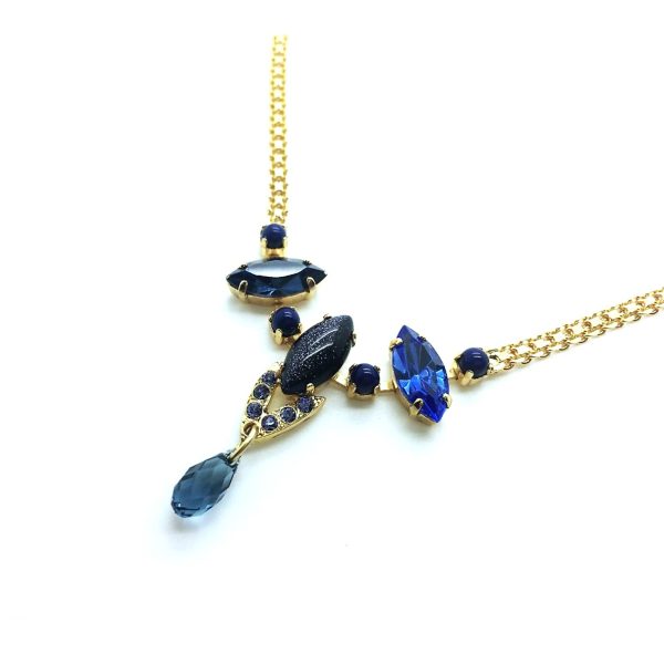 Mariana Necklace Elegant Navette Shape Blue Goldstone & Sapphire Swarovski Crystal Electra Odyssey Coll.