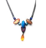 Mariana Necklace Fashionable Yellow Jasper Mineral with Blues, Amber & Fuchsia Swarovski Crystals Fantasy Nirvana Coll.