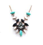 Mariana Necklace Chandelier Black Swarovski Crystal, Shell & Turquoise Mineral Zanzibar Africa Coll.