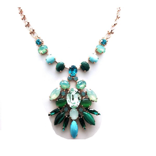 Mariana Necklace Chandelier Turquoise & Malachite Minerals & Mix Greens Swarovski Crystals Congo Africa Coll.