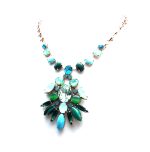 Mariana Necklace Chandelier Turquoise & Malachite Minerals & Mix Greens Swarovski Crystals Congo Africa Coll. - Image 3