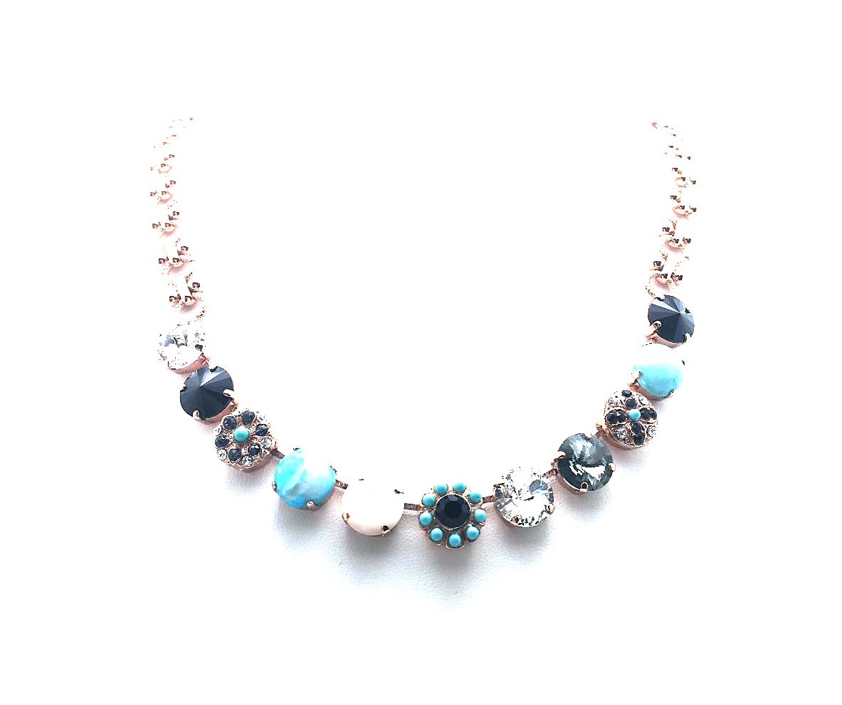 N-3246-1-M1081-RG (3) Mariana Necklace Turquoise & Shell Mineral with Clear & Blacks Swarovski Crystals Africa Coll. - Image 1