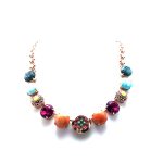 Mariana Necklace Precious Turquoise Mineral & Multi Color Austrian Crystals Maasai Africa Coll. - Image 2