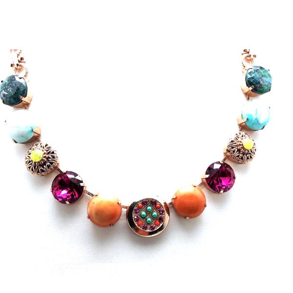 Mariana Necklace Precious Turquoise Mineral & Multi Color Austrian Crystals Maasai Africa Coll.