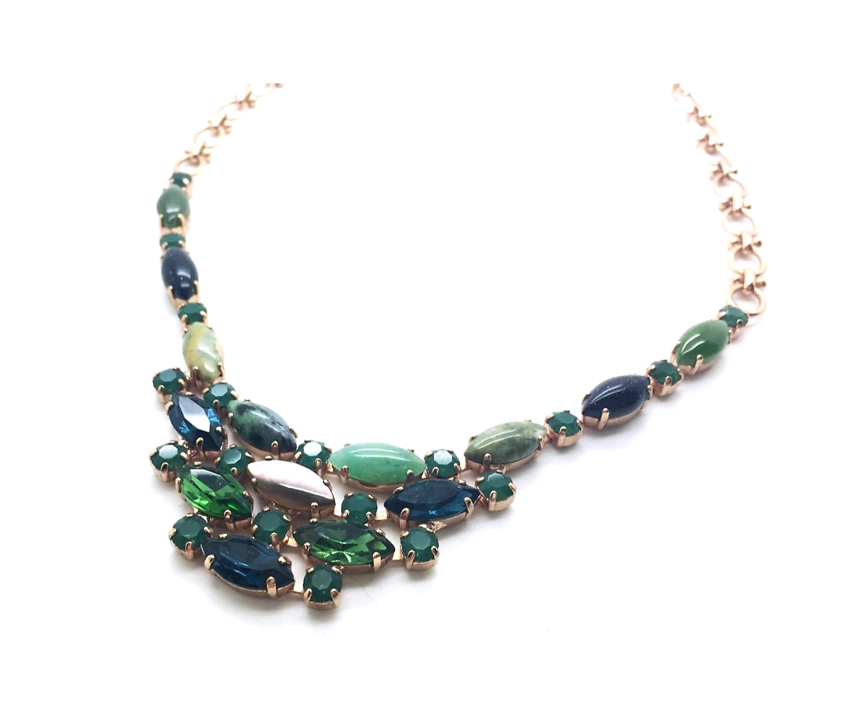 N-3410-M1001-RG (3) Mariana Necklace Glamorous Chandelier Ruby Zoisite Mineral with Emerald, Fern Green, Green Opal & Comet Argent Light Swarovski Crystals Emerald City Nostalgia Coll. - Image 1