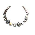 Mariana Necklace Fashionable Square & Floral Beaded Pearl Mineral with Clear, White Opal & AB Crystal Swarovski Casablanca Nostalgia Coll.