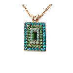 Mariana Necklace Pendant Rectangle Beaded Blue Zircon, Peridot, Pacific Opal & Green Quartz Swarovski Crystals Congo Africa Coll.