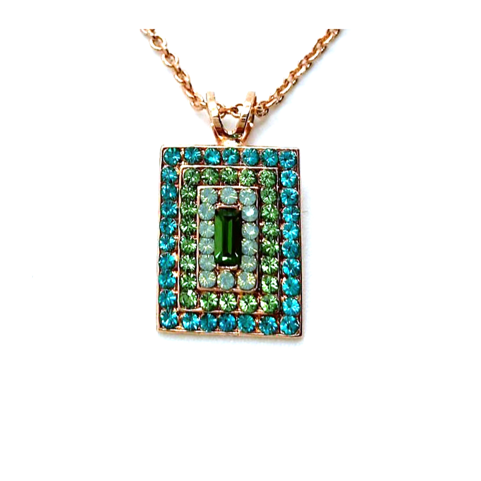 N-5000-3-1076-RG (2) Mariana Necklace Pendant Rectangle Beaded Blue Zircon, Peridot, Pacific Opal & Green Quartz Swarovski Crystals Congo Africa Coll. - Image 1