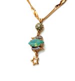 Mariana Necklace Pendant Elegant Star Floral Chrysolite, White Opal & Clear Crystal Swarovski Pina Colada Cocktail Hour Coll.