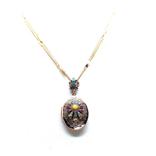 Mariana Necklace Oval Locket Pendant Multi Color Austrian Crystals Inspiration Coll.