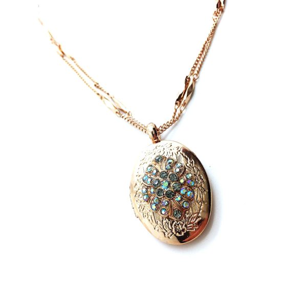 Mariana Necklace Oval Locket Pendant Blk Dia & AB Swarovski Crystals My Treasures Coll.