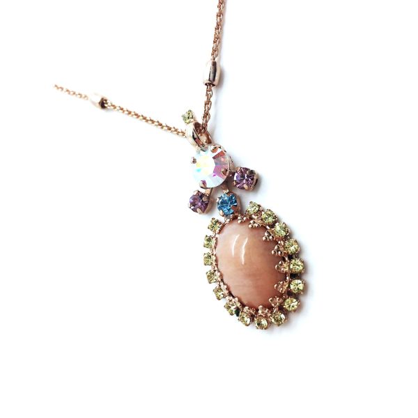 Mariana Necklace Pendant Elegant Oval Shape Coral Mineral Beaded Jonquil, Light Sapphire, AB & Light Amethyst Swarovski Crystals Happy Days Nostalgia Coll.