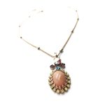 Mariana Necklace Pendant Elegant Oval Shape Coral Mineral Beaded Jonquil, Light Sapphire, AB & Light Amethyst Swarovski Crystals Happy Days Nostalgia Coll. - Image 2