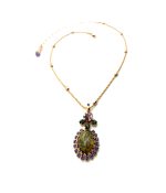 Mariana Necklace Pendant Exquisite Landscape Jasper Mineral with Rainbow Dark, Sapphire & Light Amethyst Crystal Swarovski Audrey Icons Coll.