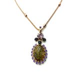 Mariana Necklace Pendant Exquisite Landscape Jasper Mineral with Rainbow Dark, Sapphire & Light Amethyst Crystal Swarovski Audrey Icons Coll. - Image 3