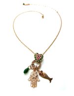 Necklace Pendant By Mariana Woman Hamsa Fuchsia and Amethyst Swarovski Crystals - Image 3