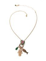 Necklace Pendant By Mariana Woman Hamsa Fuchsia and Amethyst Swarovski Crystals - Image 2
