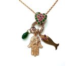 Necklace Pendant By Mariana Woman Hamsa Fuchsia and Amethyst Swarovski Crystals