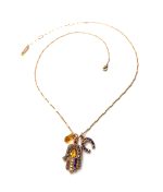Necklace Pendant By Mariana Woman Hamsa Amber and Sapphire Swarovski Crystals - Image 3