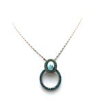 Mariana Necklace Pendant Round Beaded Howlite Chinese Turq Mineral & Peridot  & Blue Zircon Swarovski Crystals Congo Africa Coll. - Image 3