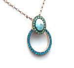 Mariana Necklace Pendant Round Beaded Howlite Chinese Turq Mineral & Peridot  & Blue Zircon Swarovski Crystals Congo Africa Coll.