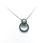 Mariana Necklace Pendant Round Beaded Howlite Chinese Turq Mineral & Peridot  & Blue Zircon Swarovski Crystals Congo Africa Coll. - Image 2
