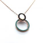 Mariana Necklace Pendant White Shell & Turq Mineral with Jet Swarovski Crystal Africa Coll.