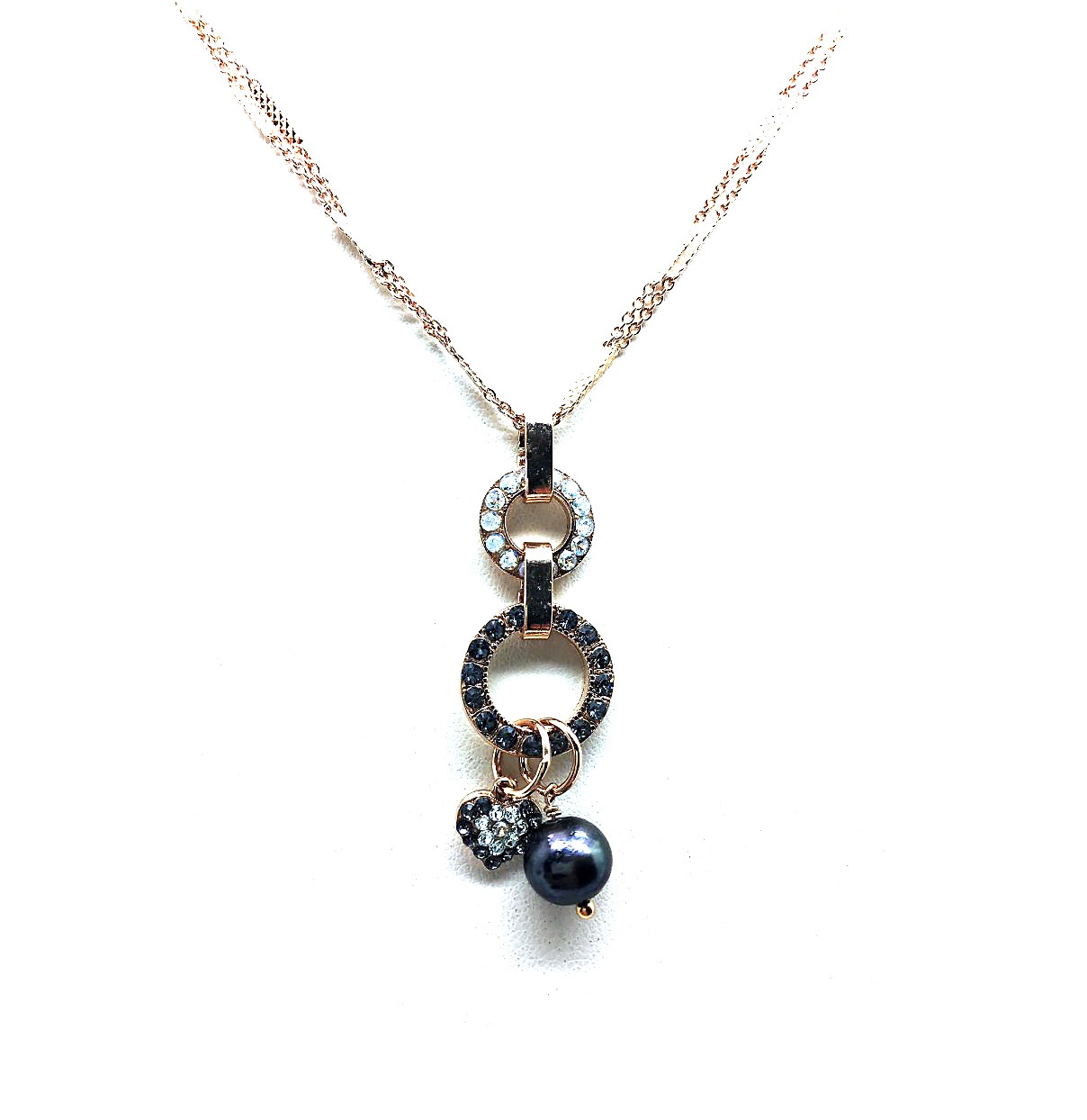 N-5039-M1080-RG (3) Mariana Necklace Pendant Pyrite Mineral, Clear & Blacks Swarovski Crystals Africa Coll. - Image 1