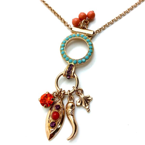 Mariana Necklace Pendant Blue & Coral Swarovski Crystals East Meets West Coll.